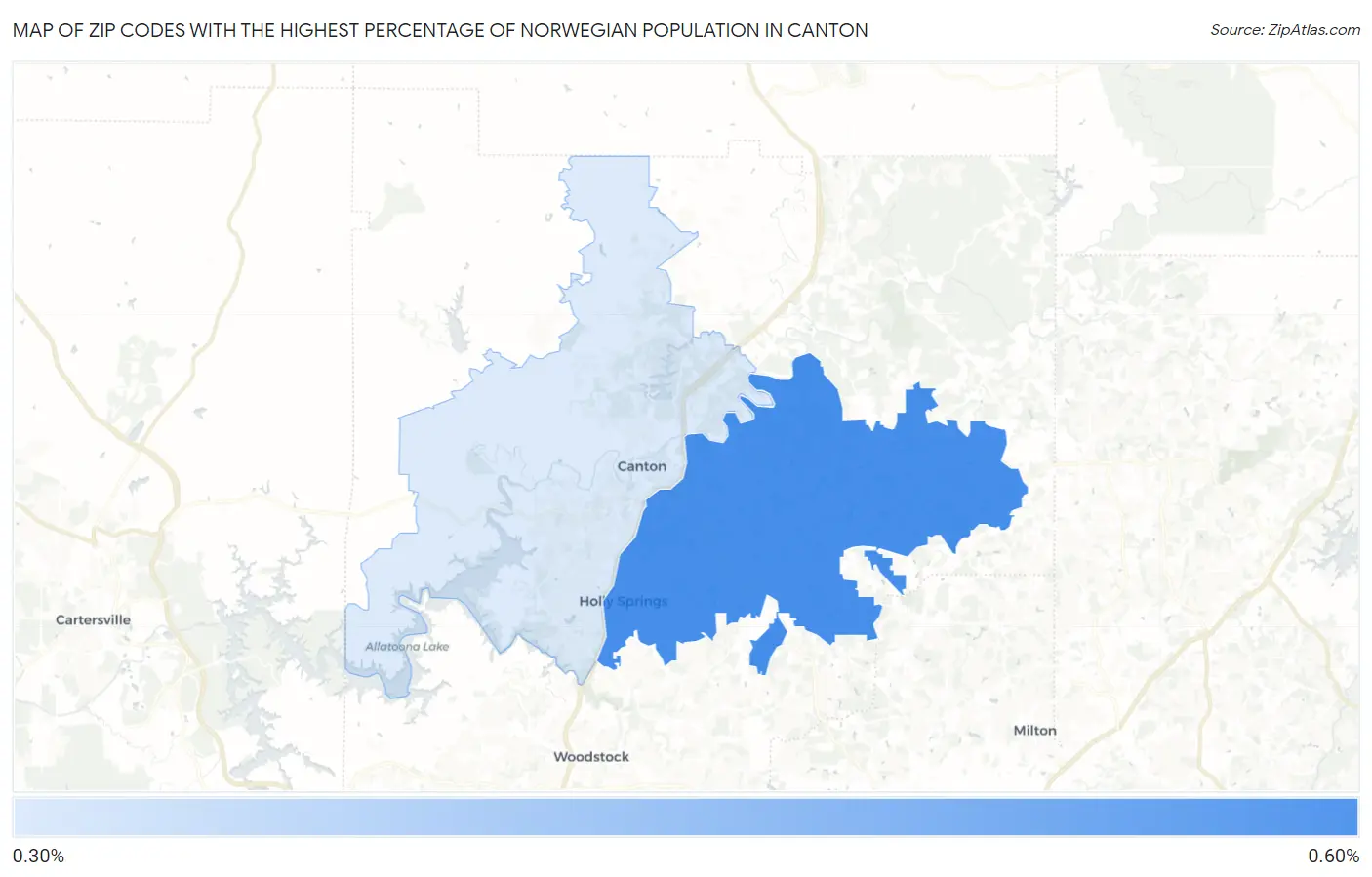 Zip Codes with the Highest Percentage of Norwegian Population in Canton Map