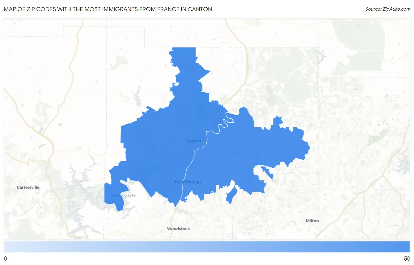 Zip Codes with the Most Immigrants from France in Canton Map