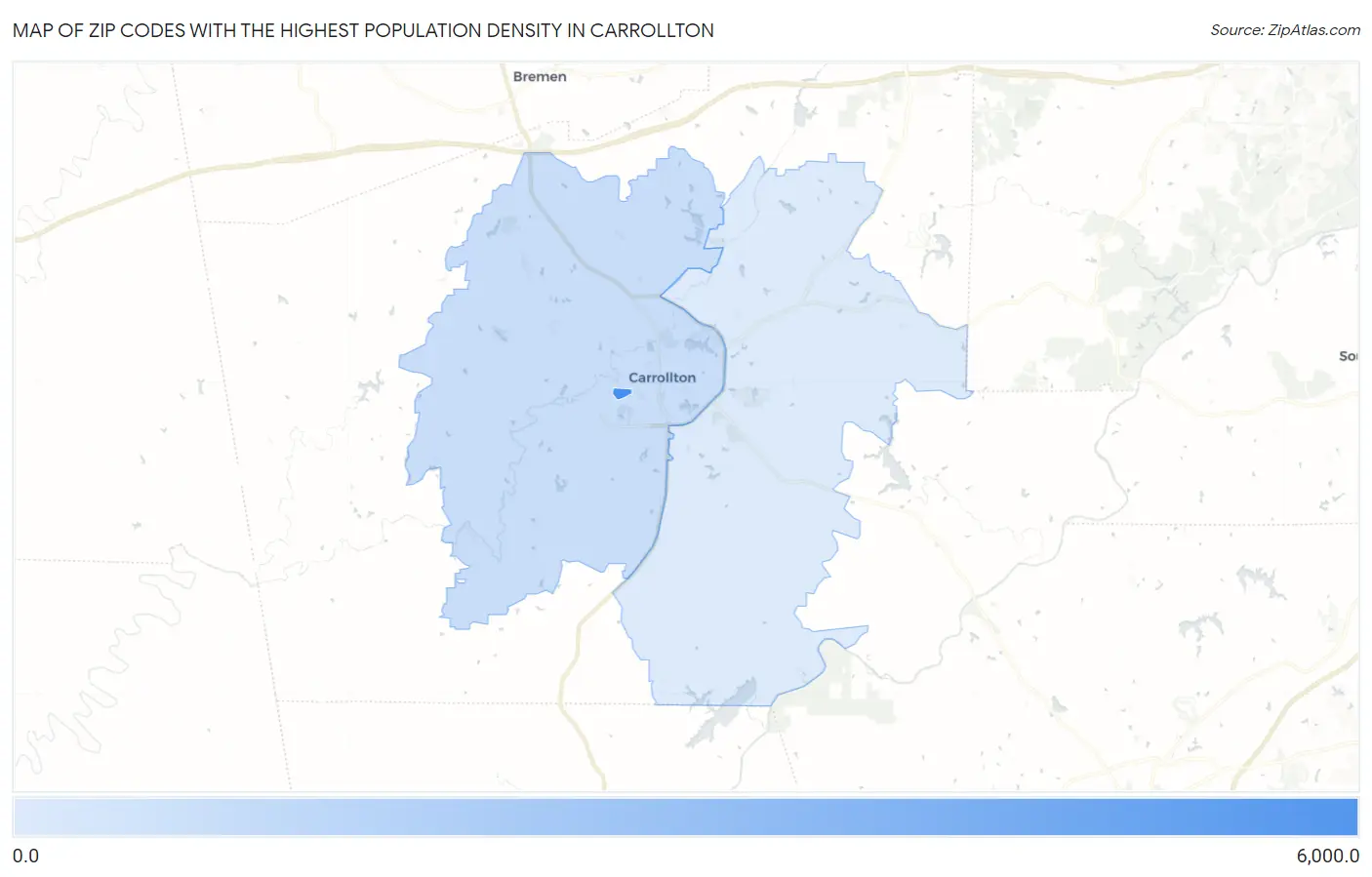 Zip Codes with the Highest Population Density in Carrollton Map