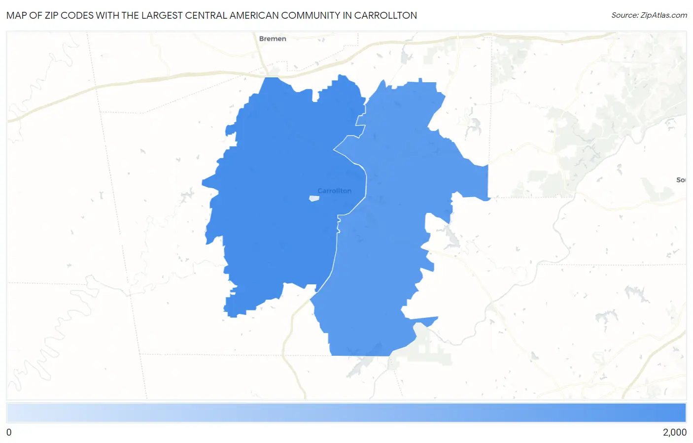 Zip Codes with the Largest Central American Community in Carrollton Map