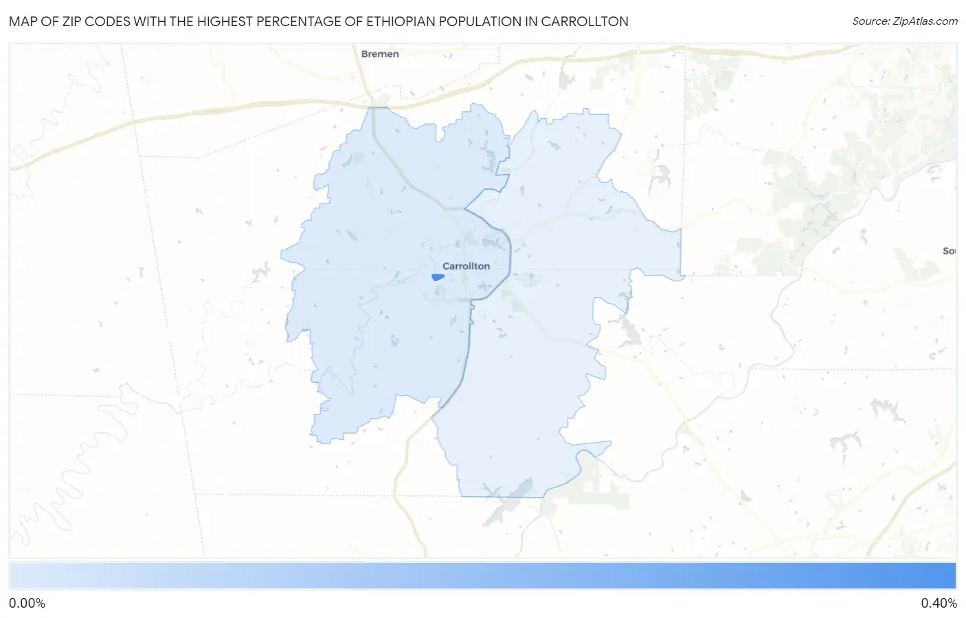 Zip Codes with the Highest Percentage of Ethiopian Population in Carrollton Map