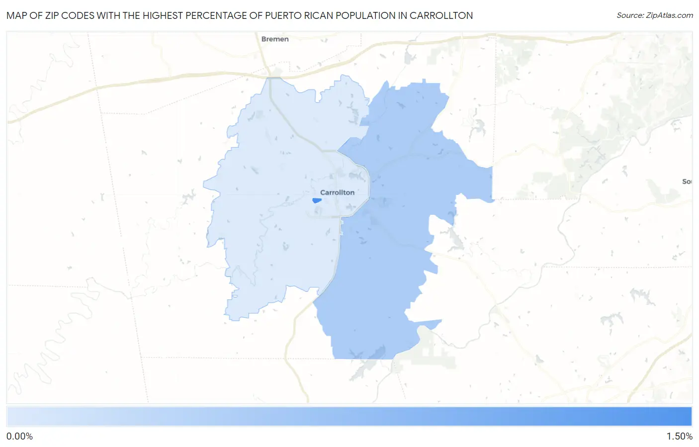 Zip Codes with the Highest Percentage of Puerto Rican Population in Carrollton Map