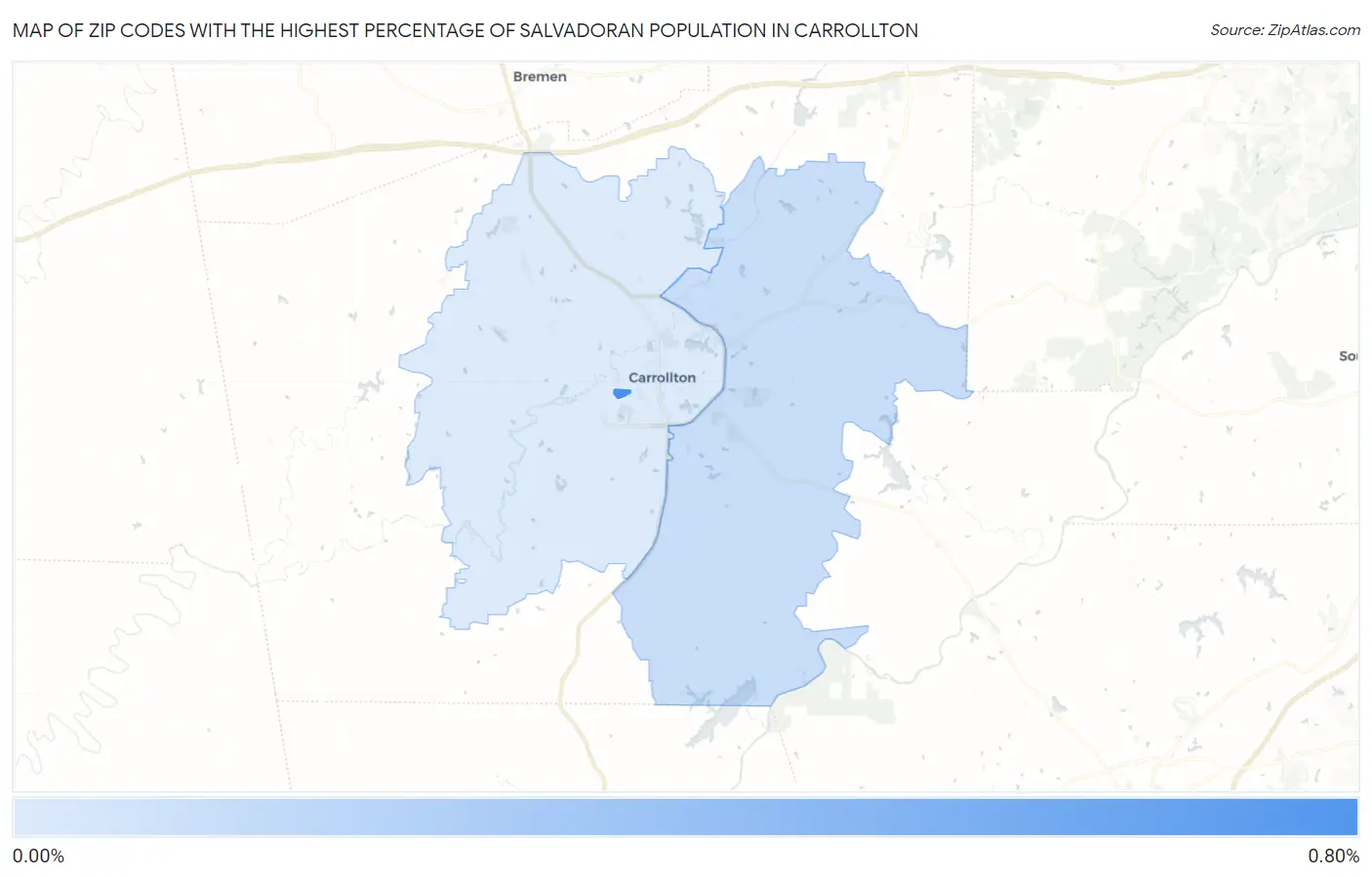 Zip Codes with the Highest Percentage of Salvadoran Population in Carrollton Map