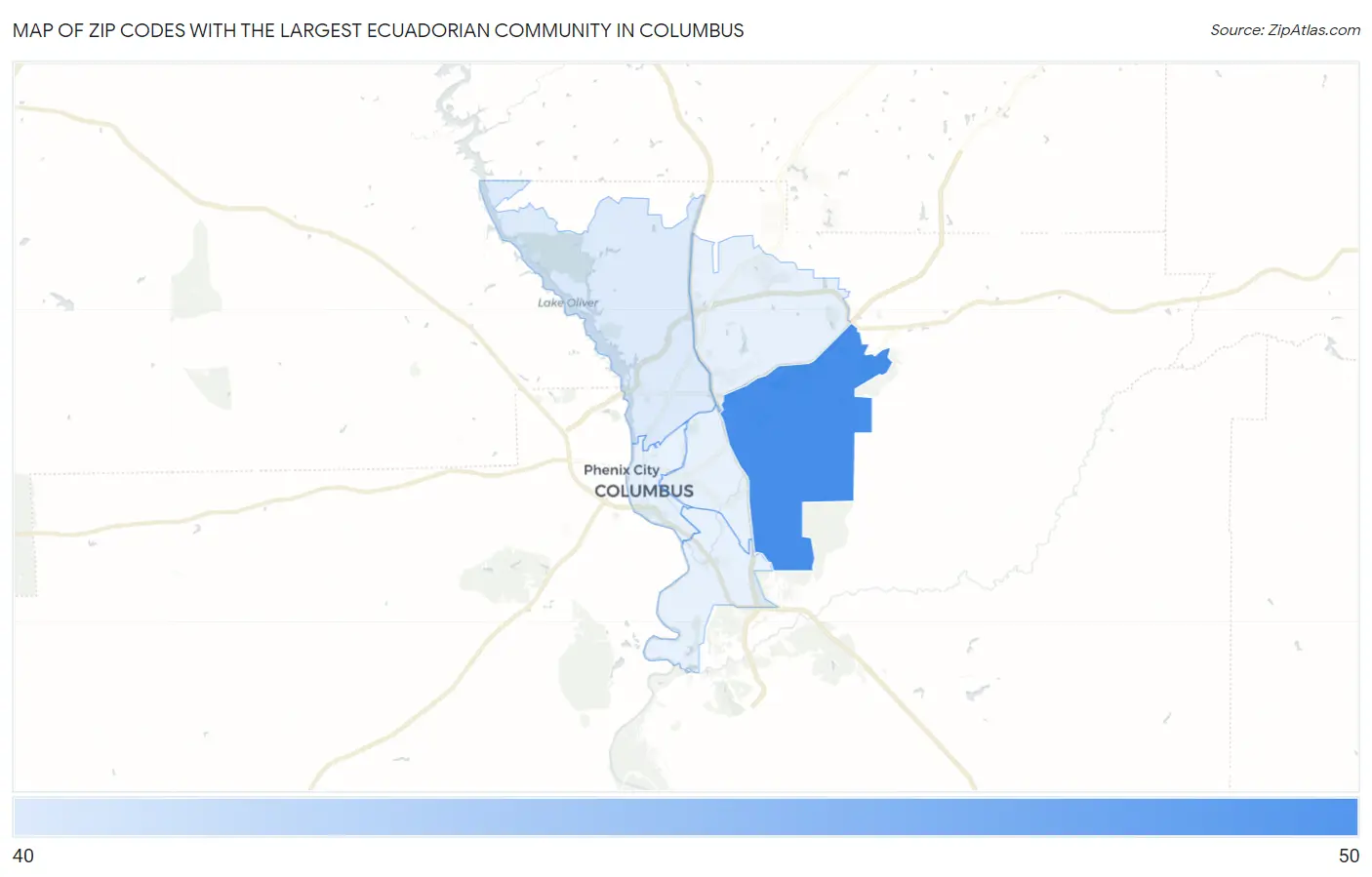 Zip Codes with the Largest Ecuadorian Community in Columbus Map