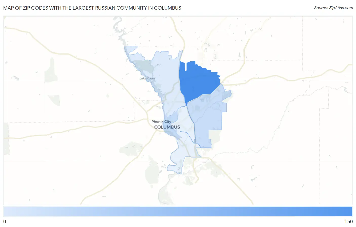 Zip Codes with the Largest Russian Community in Columbus Map