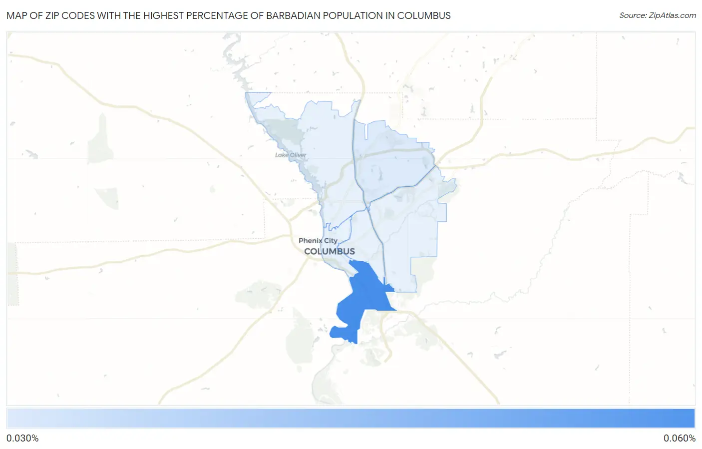 Zip Codes with the Highest Percentage of Barbadian Population in Columbus Map