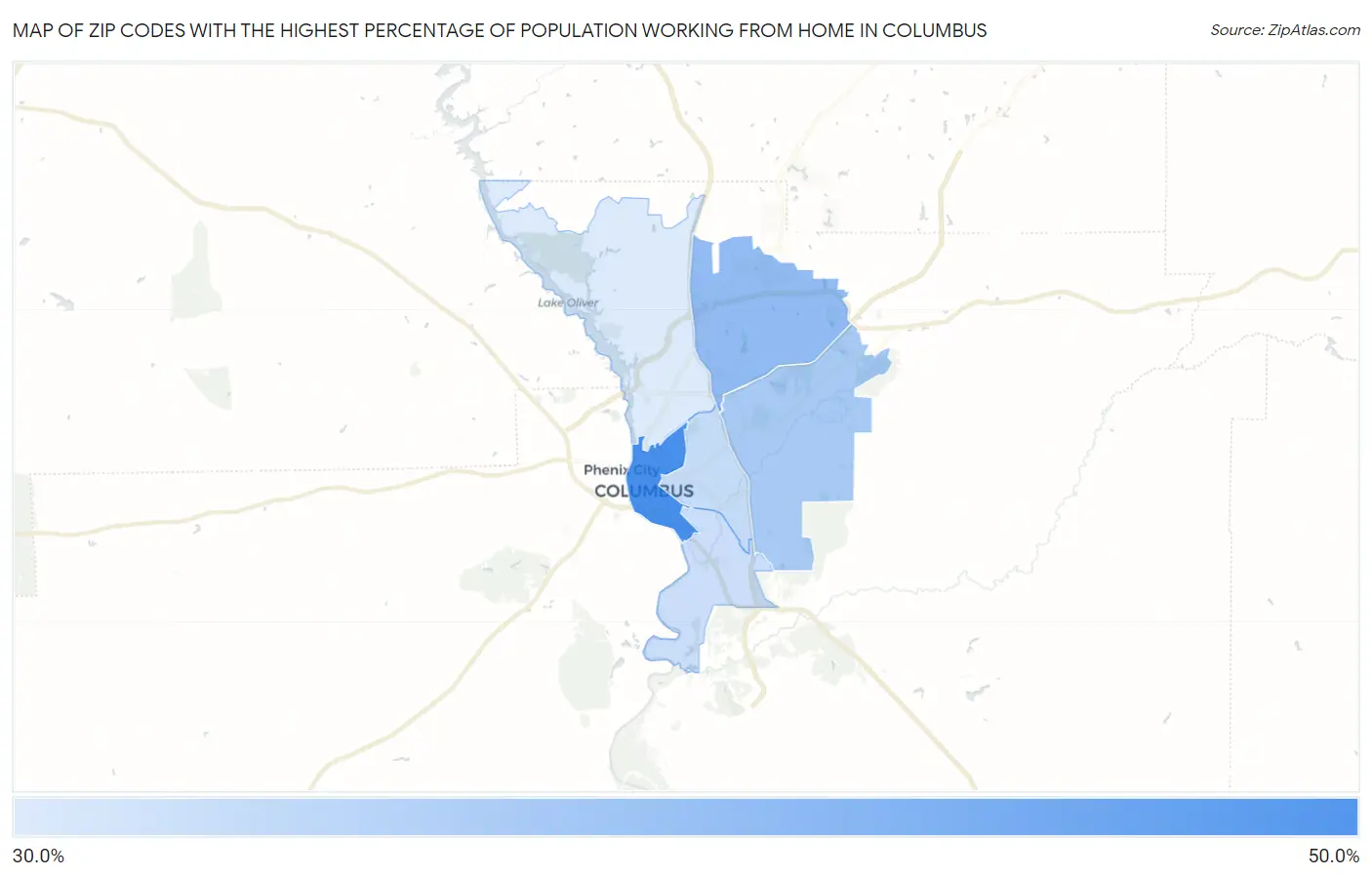 Zip Codes with the Highest Percentage of Population Working from Home in Columbus Map
