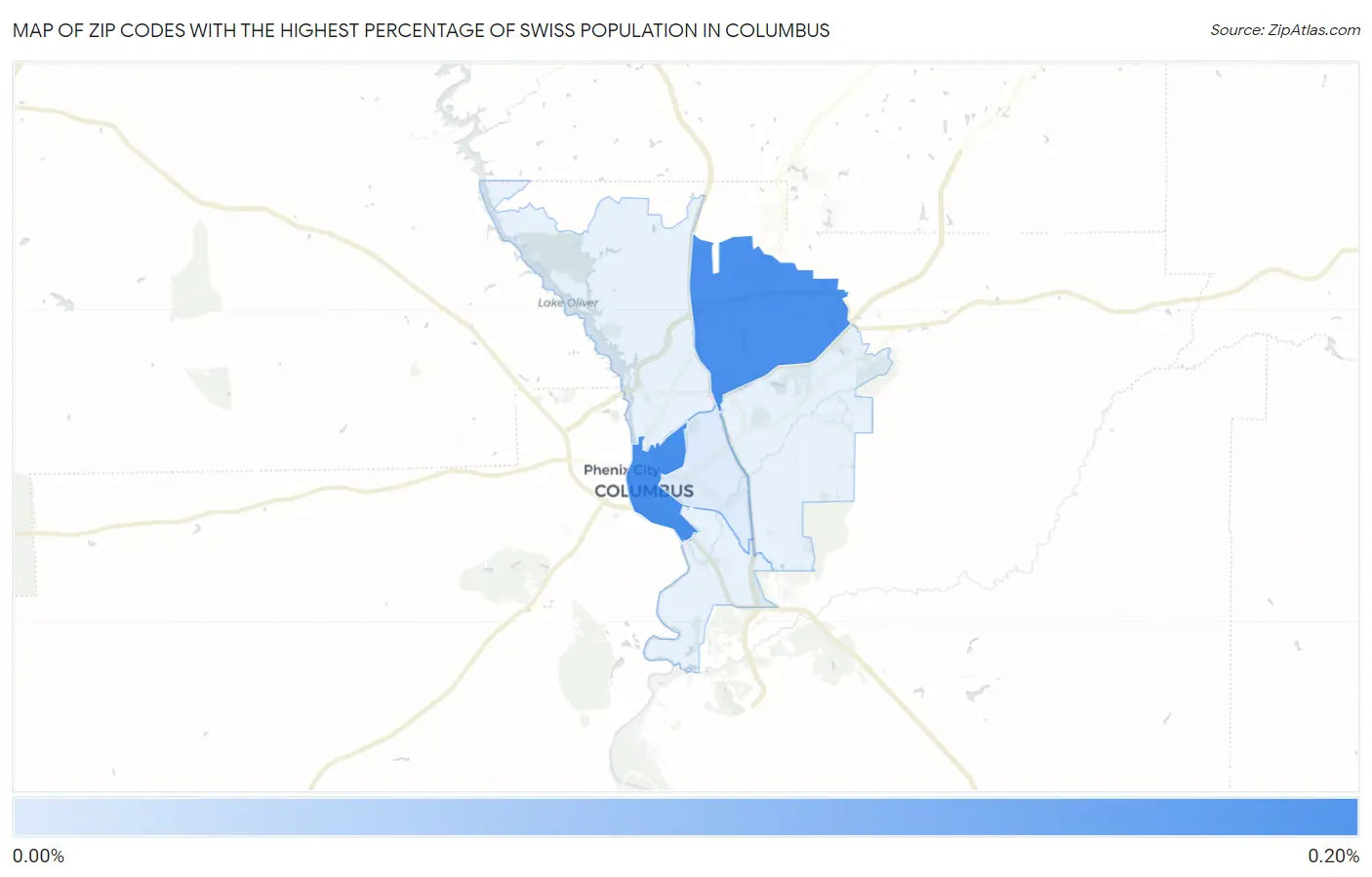 Zip Codes with the Highest Percentage of Swiss Population in Columbus Map