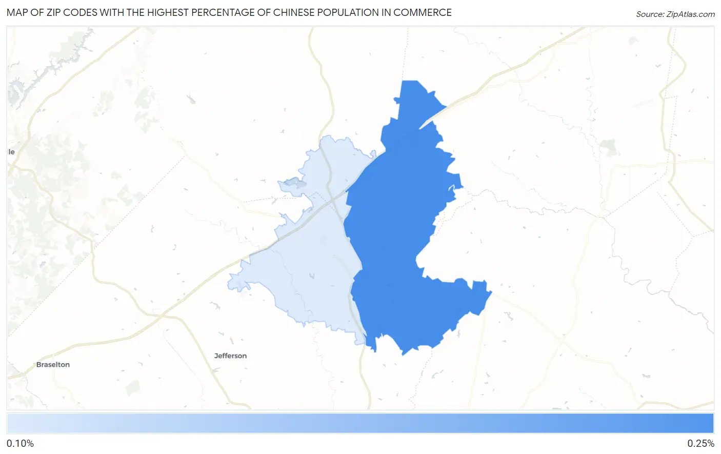 Zip Codes with the Highest Percentage of Chinese Population in Commerce Map