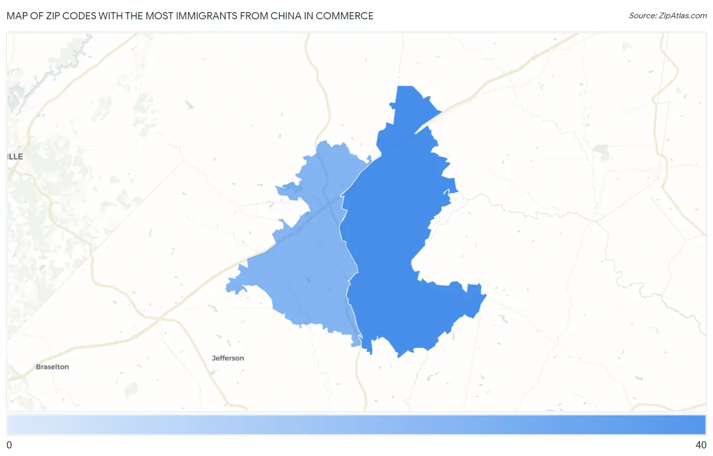 Zip Codes with the Most Immigrants from China in Commerce Map