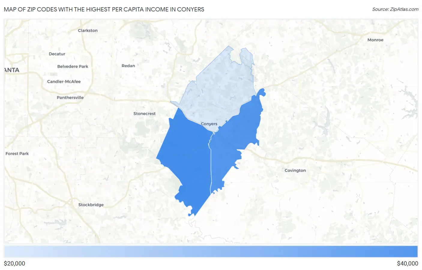 Zip Codes with the Highest Per Capita Income in Conyers Map