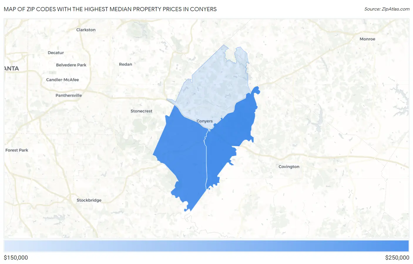 Zip Codes with the Highest Median Property Prices in Conyers Map