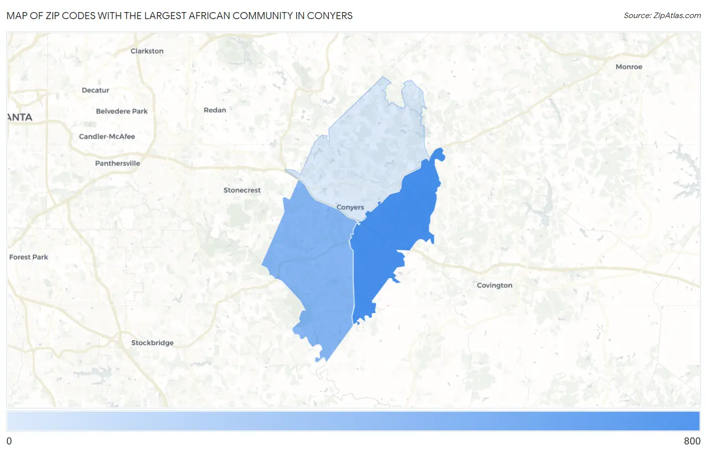 Zip Codes with the Largest African Community in Conyers Map