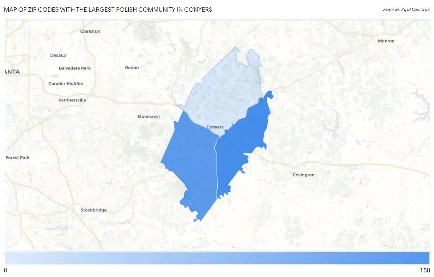 Zip Codes with the Largest Polish Community in Conyers Map