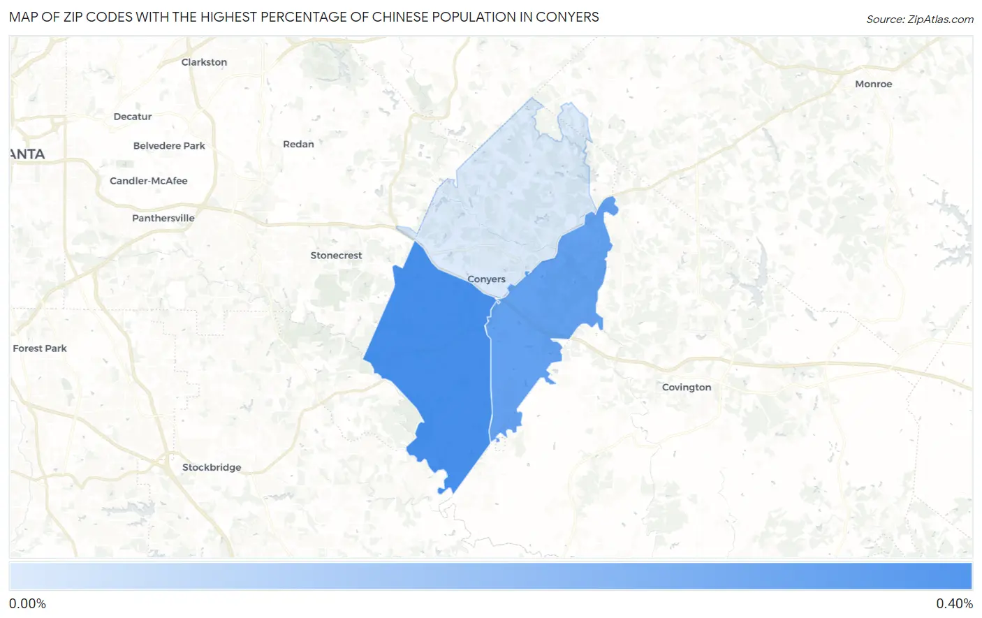 Zip Codes with the Highest Percentage of Chinese Population in Conyers Map