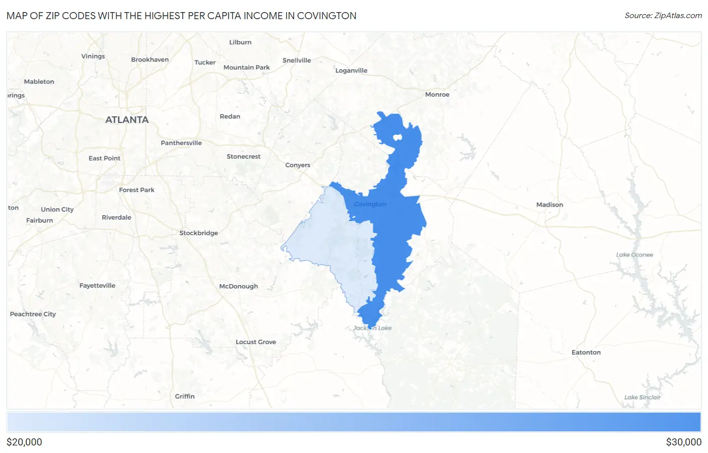 Zip Codes with the Highest Per Capita Income in Covington Map