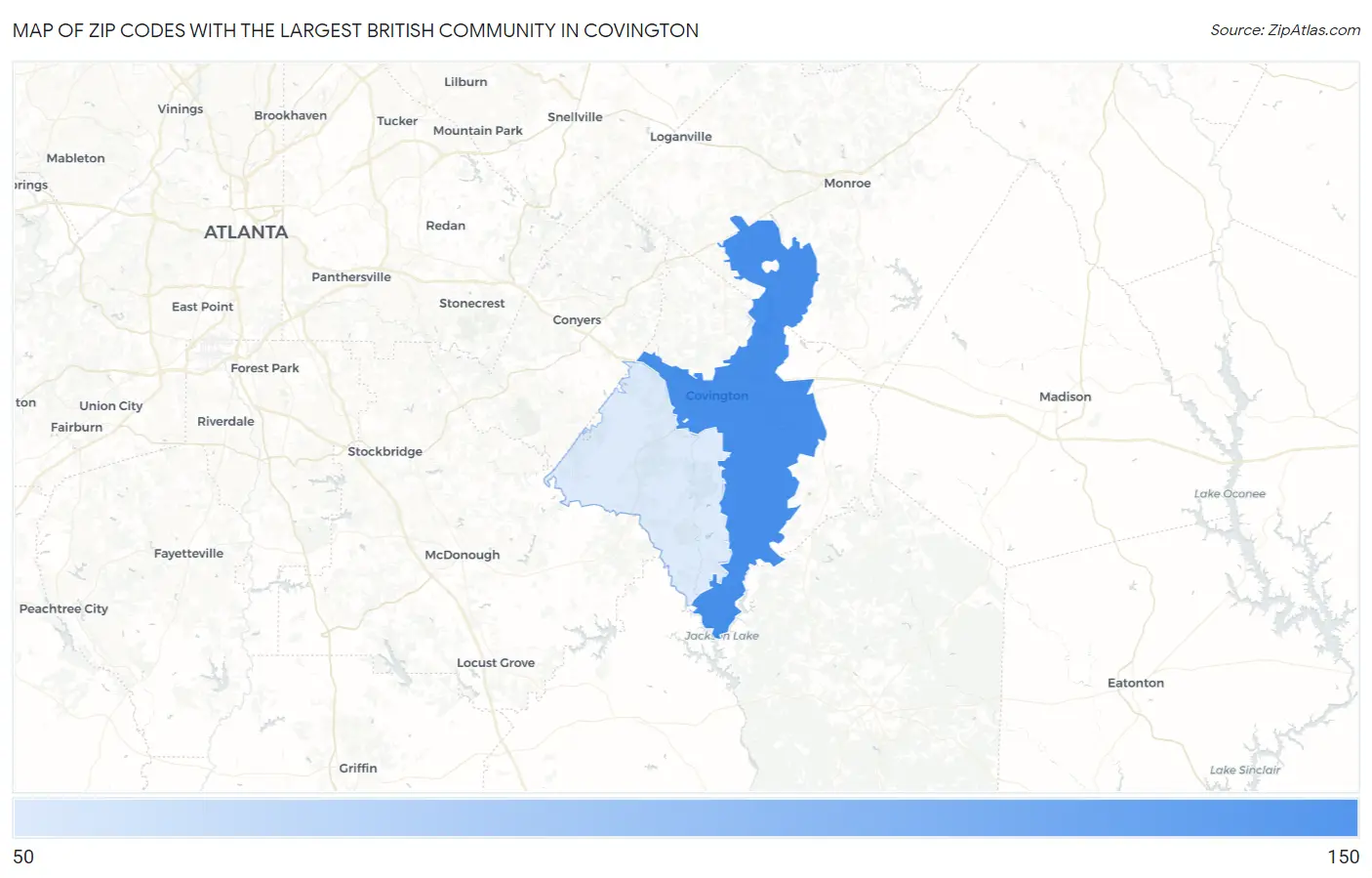 Zip Codes with the Largest British Community in Covington Map