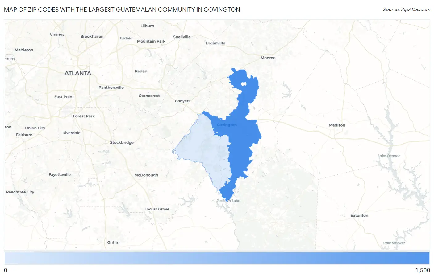 Zip Codes with the Largest Guatemalan Community in Covington Map
