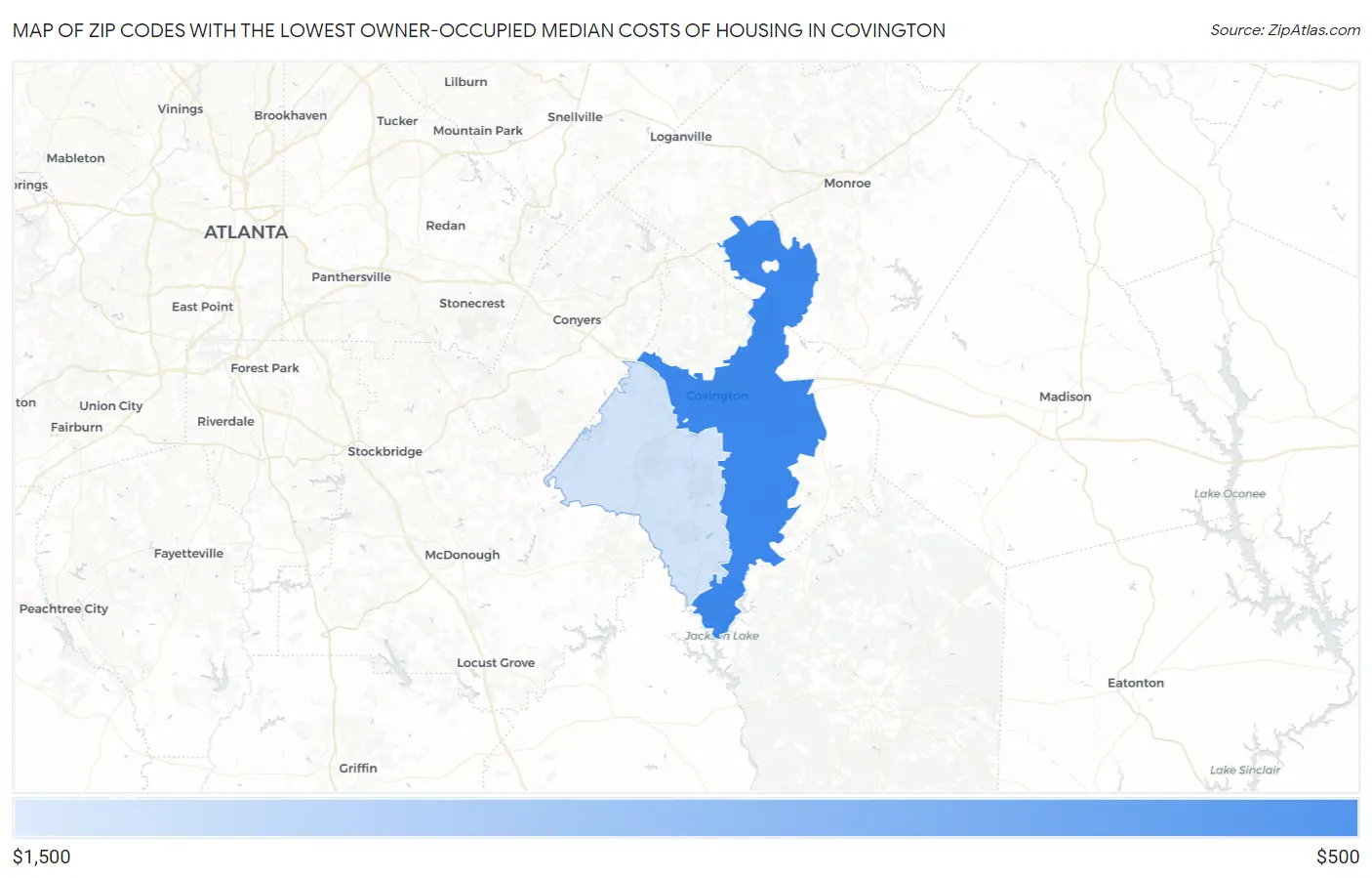 Zip Codes with the Lowest Owner-Occupied Median Costs of Housing in Covington Map