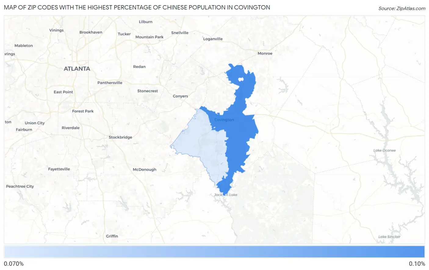 Zip Codes with the Highest Percentage of Chinese Population in Covington Map