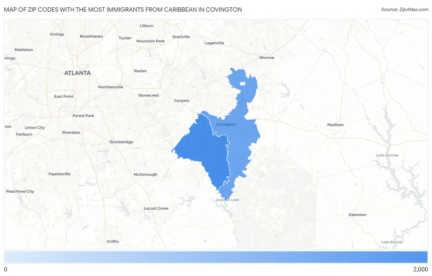 Zip Codes with the Most Immigrants from Caribbean in Covington Map