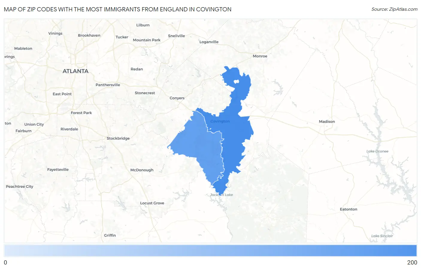 Zip Codes with the Most Immigrants from England in Covington Map