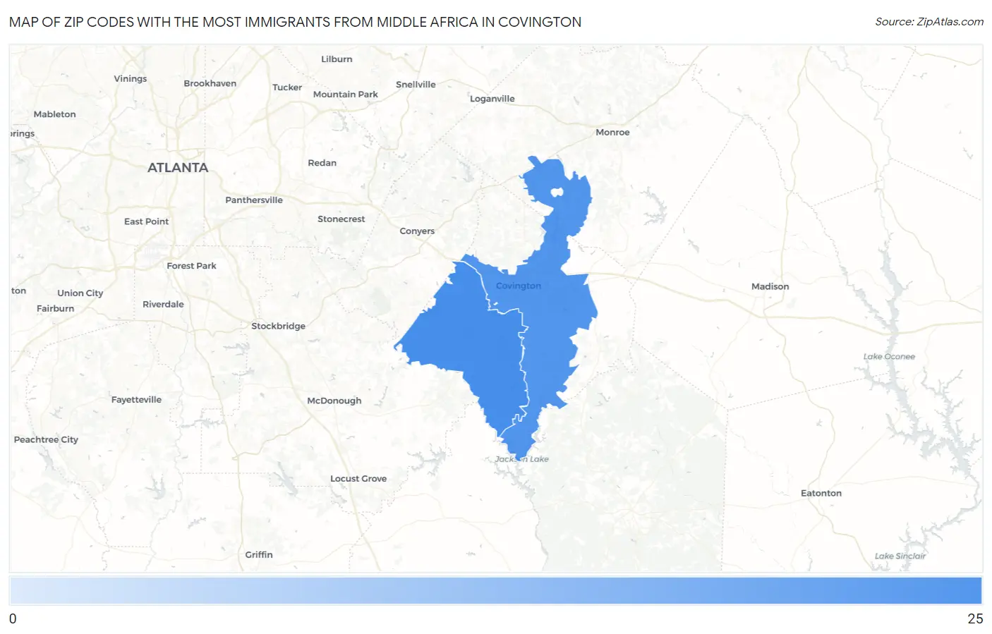 Zip Codes with the Most Immigrants from Middle Africa in Covington Map