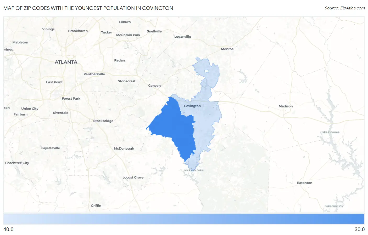 Zip Codes with the Youngest Population in Covington Map