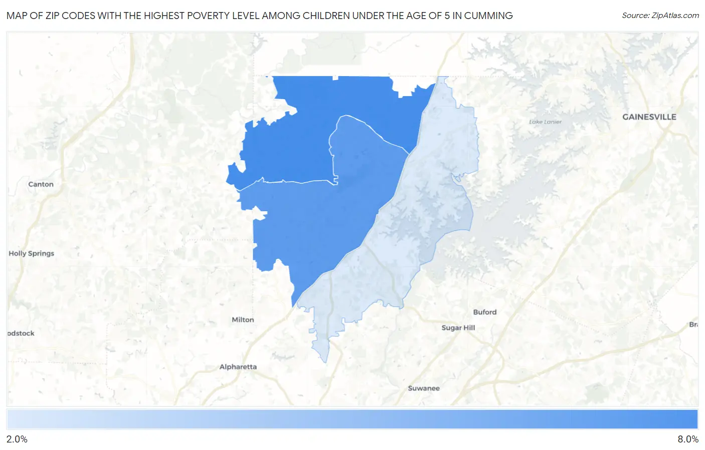 Zip Codes with the Highest Poverty Level Among Children Under the Age of 5 in Cumming Map