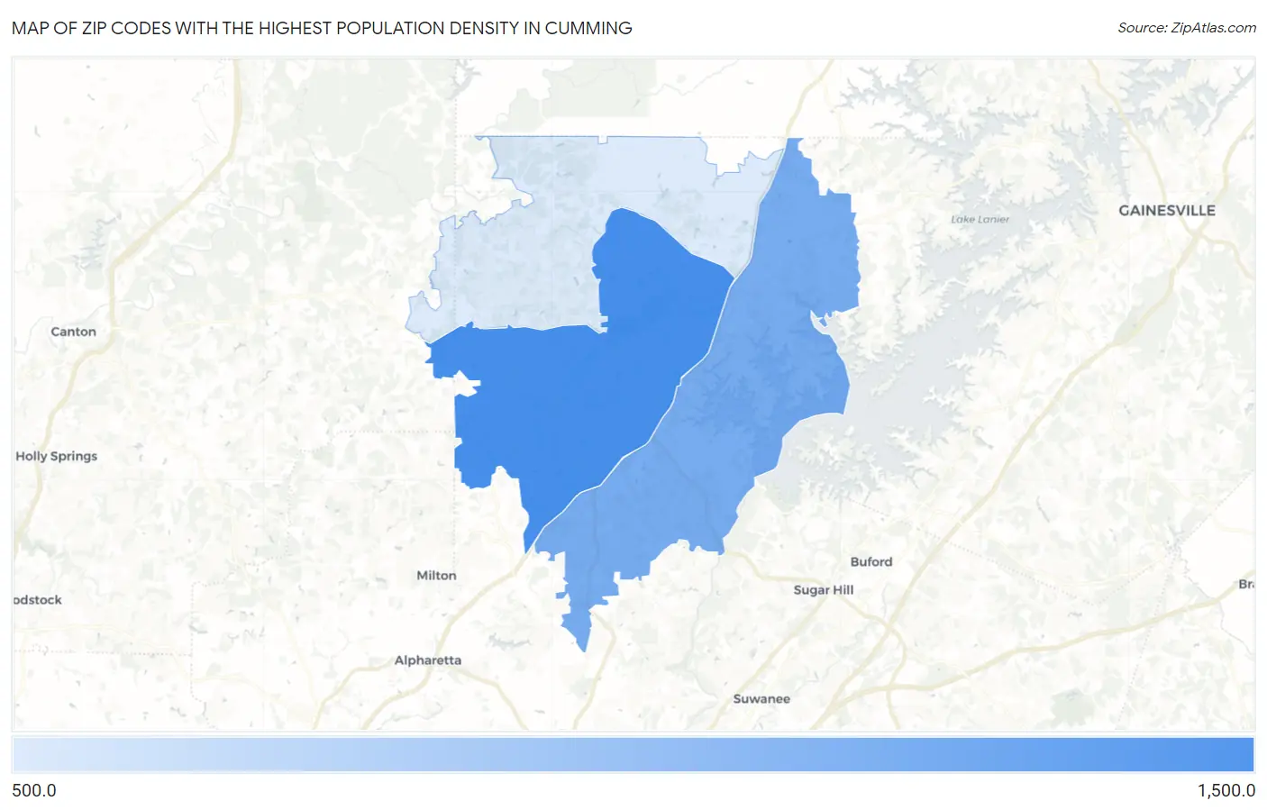 Zip Codes with the Highest Population Density in Cumming Map