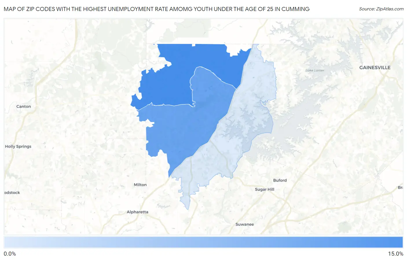 Zip Codes with the Highest Unemployment Rate Amomg Youth Under the Age of 25 in Cumming Map