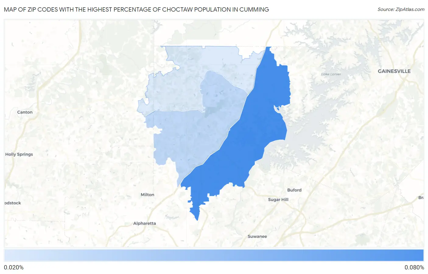 Zip Codes with the Highest Percentage of Choctaw Population in Cumming Map