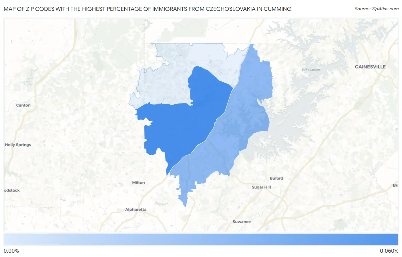 Zip Codes with the Highest Percentage of Immigrants from Czechoslovakia in Cumming Map