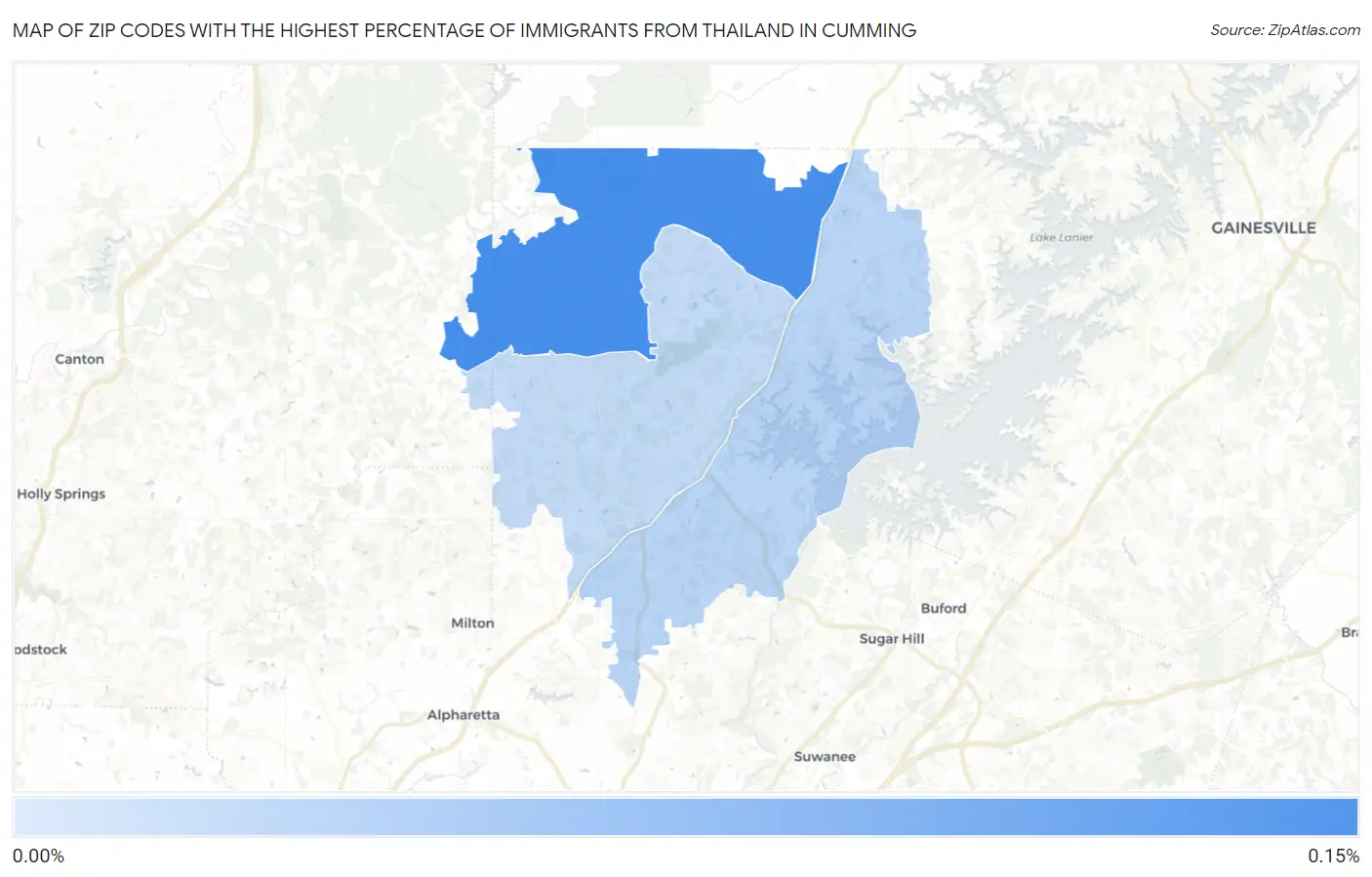 Zip Codes with the Highest Percentage of Immigrants from Thailand in Cumming Map