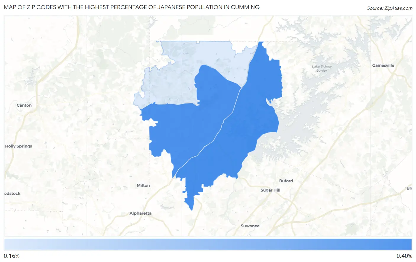 Zip Codes with the Highest Percentage of Japanese Population in Cumming Map