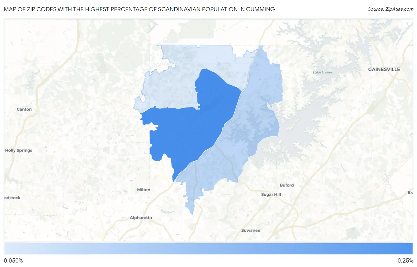 Zip Codes with the Highest Percentage of Scandinavian Population in Cumming Map