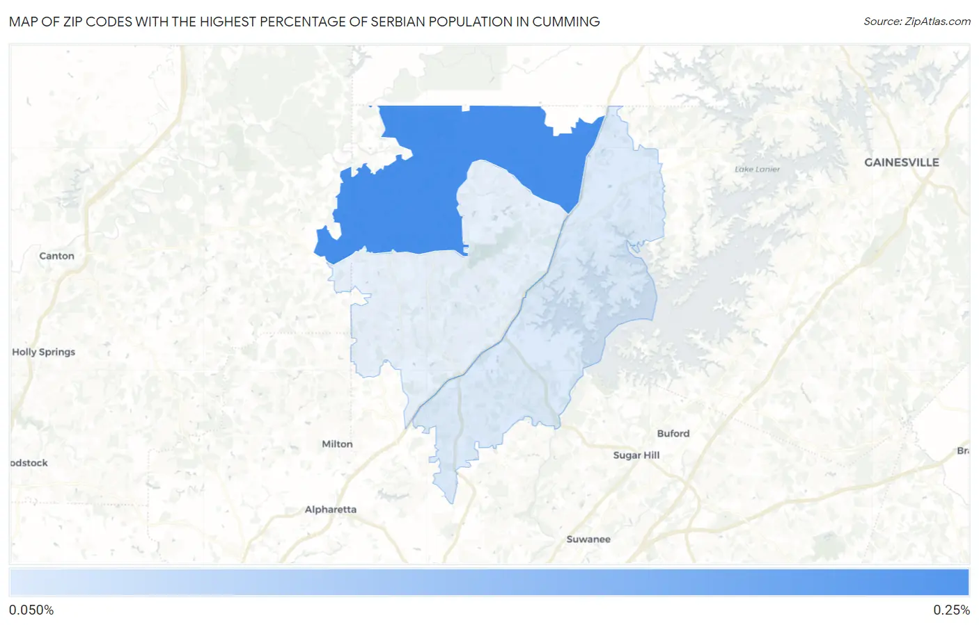 Zip Codes with the Highest Percentage of Serbian Population in Cumming Map