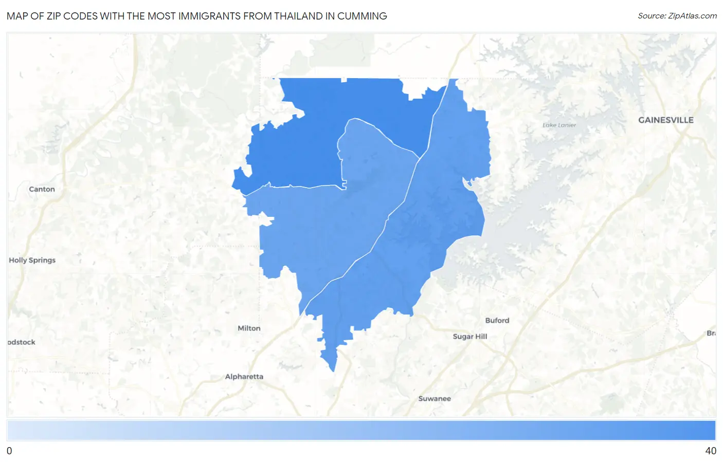 Zip Codes with the Most Immigrants from Thailand in Cumming Map
