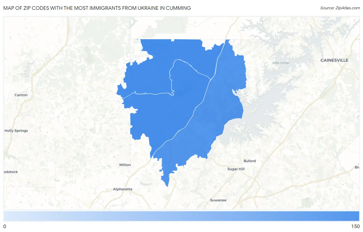 Zip Codes with the Most Immigrants from Ukraine in Cumming Map