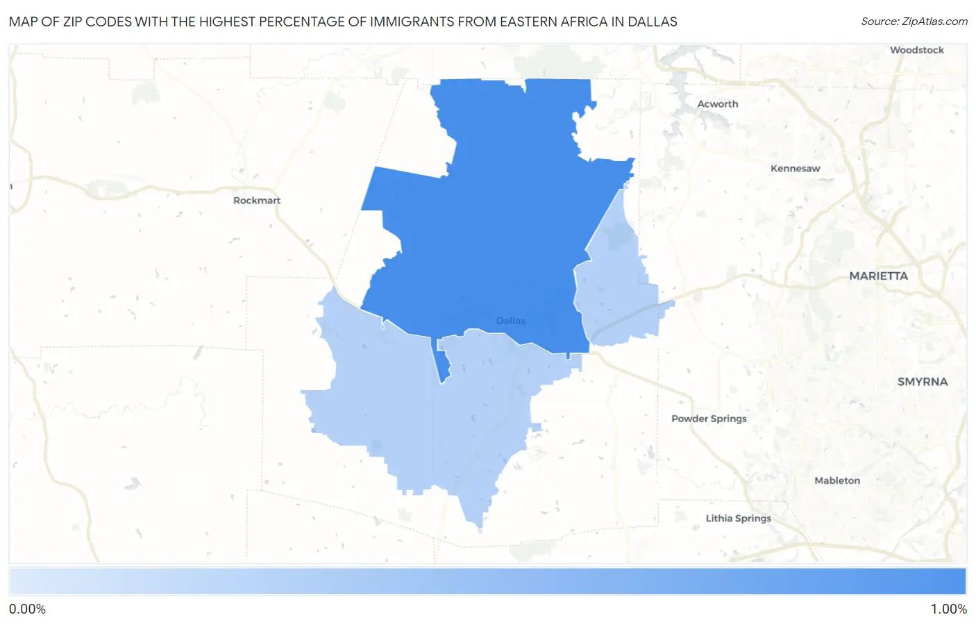 Zip Codes with the Highest Percentage of Immigrants from Eastern Africa in Dallas Map