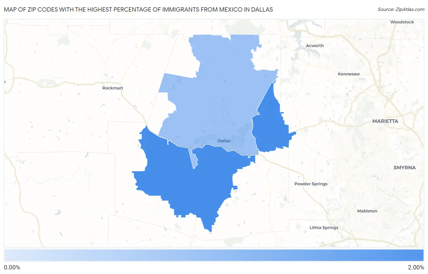 Zip Codes with the Highest Percentage of Immigrants from Mexico in Dallas Map