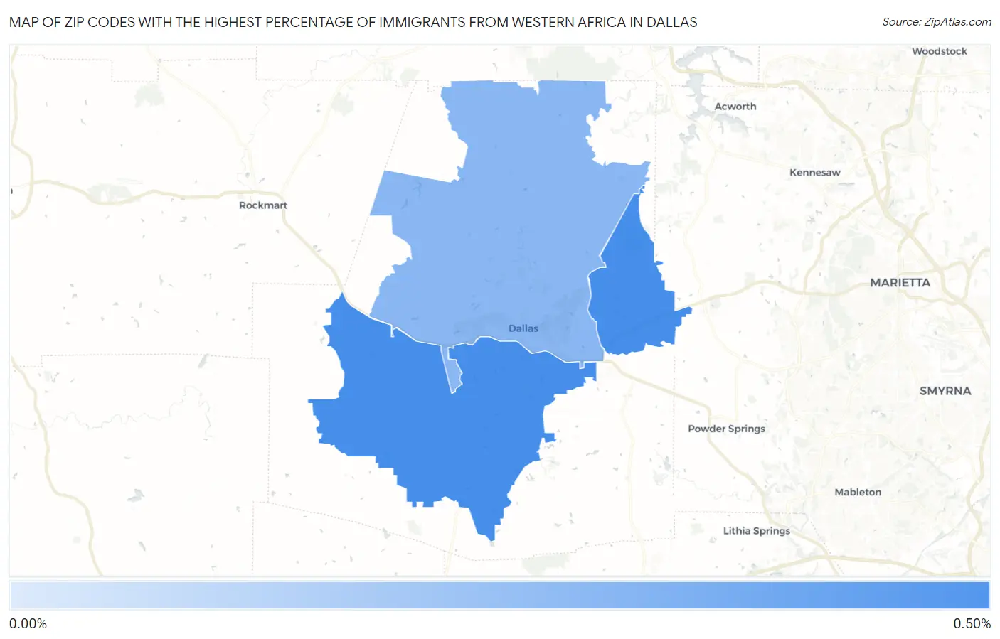 Zip Codes with the Highest Percentage of Immigrants from Western Africa in Dallas Map