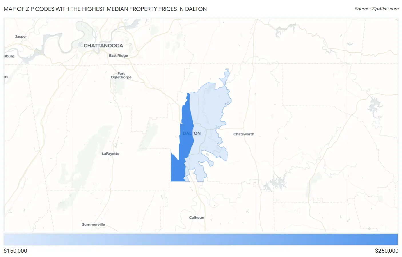 Zip Codes with the Highest Median Property Prices in Dalton Map