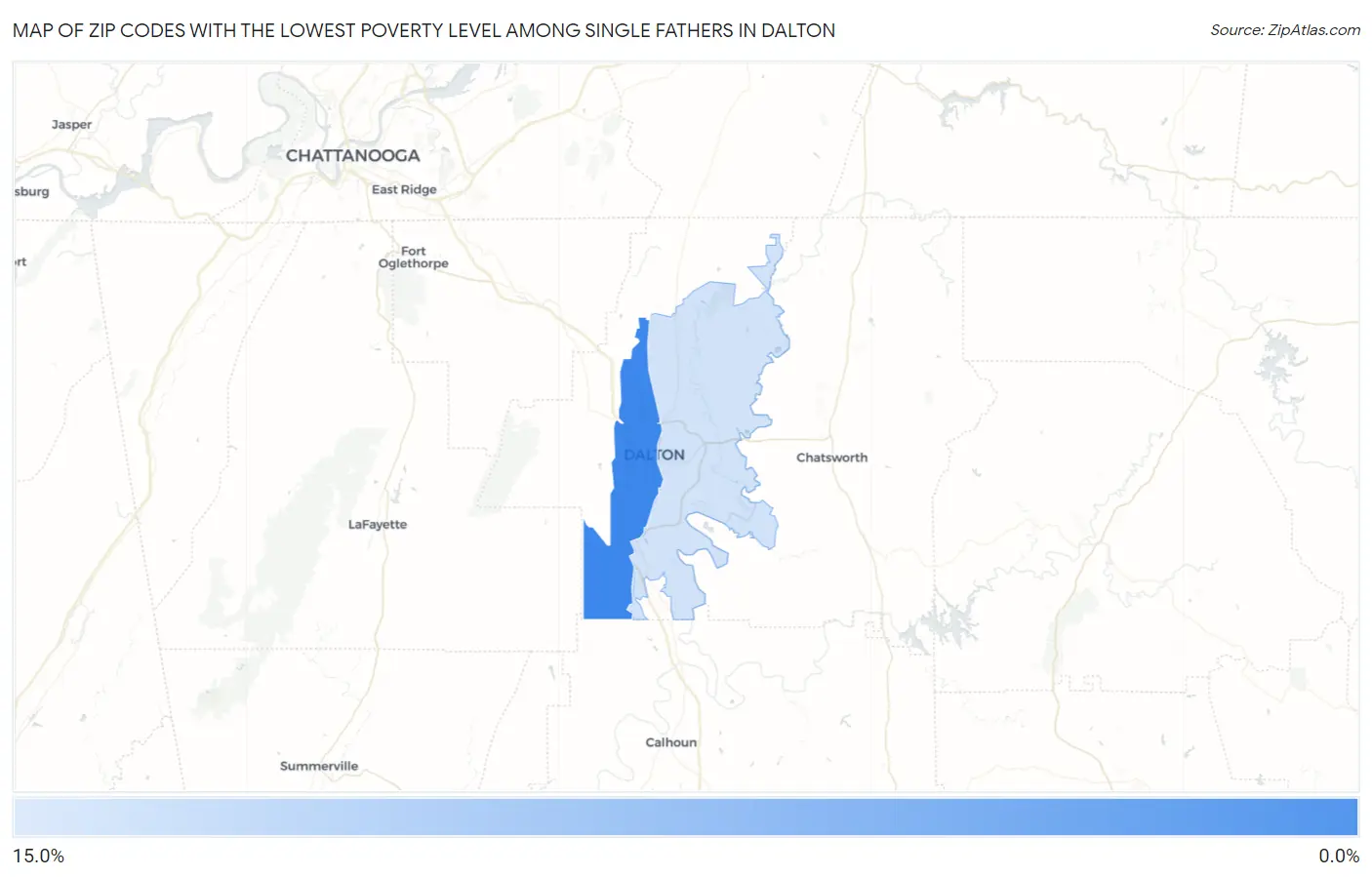 Zip Codes with the Lowest Poverty Level Among Single Fathers in Dalton Map