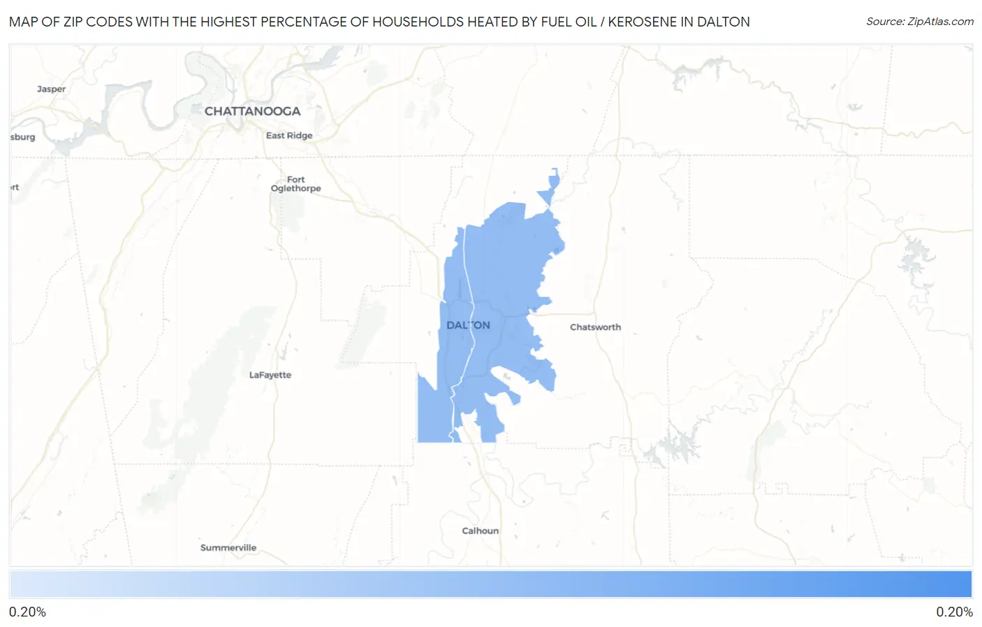 Zip Codes with the Highest Percentage of Households Heated by Fuel Oil / Kerosene in Dalton Map
