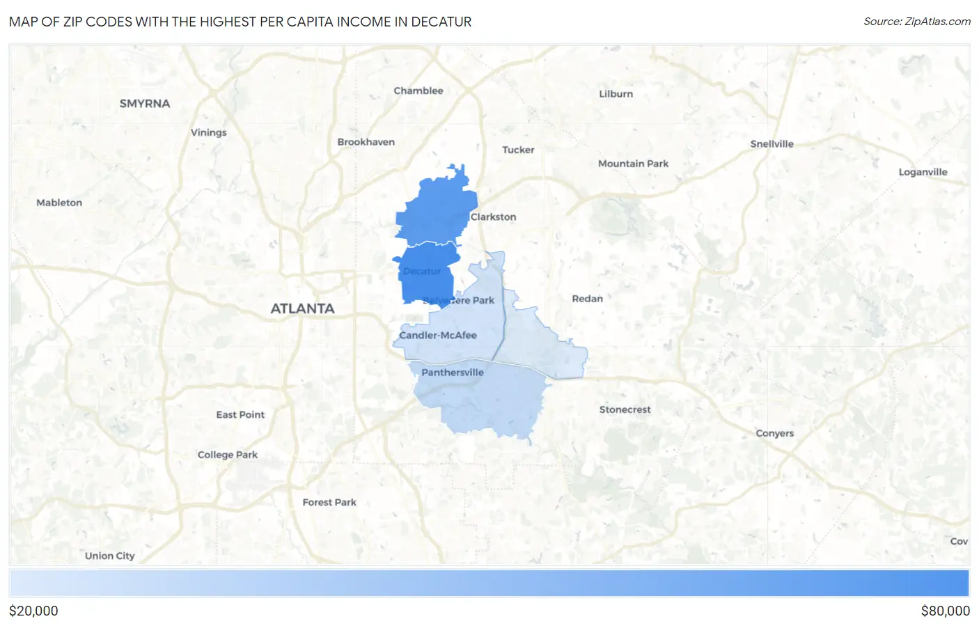 Zip Codes with the Highest Per Capita Income in Decatur Map