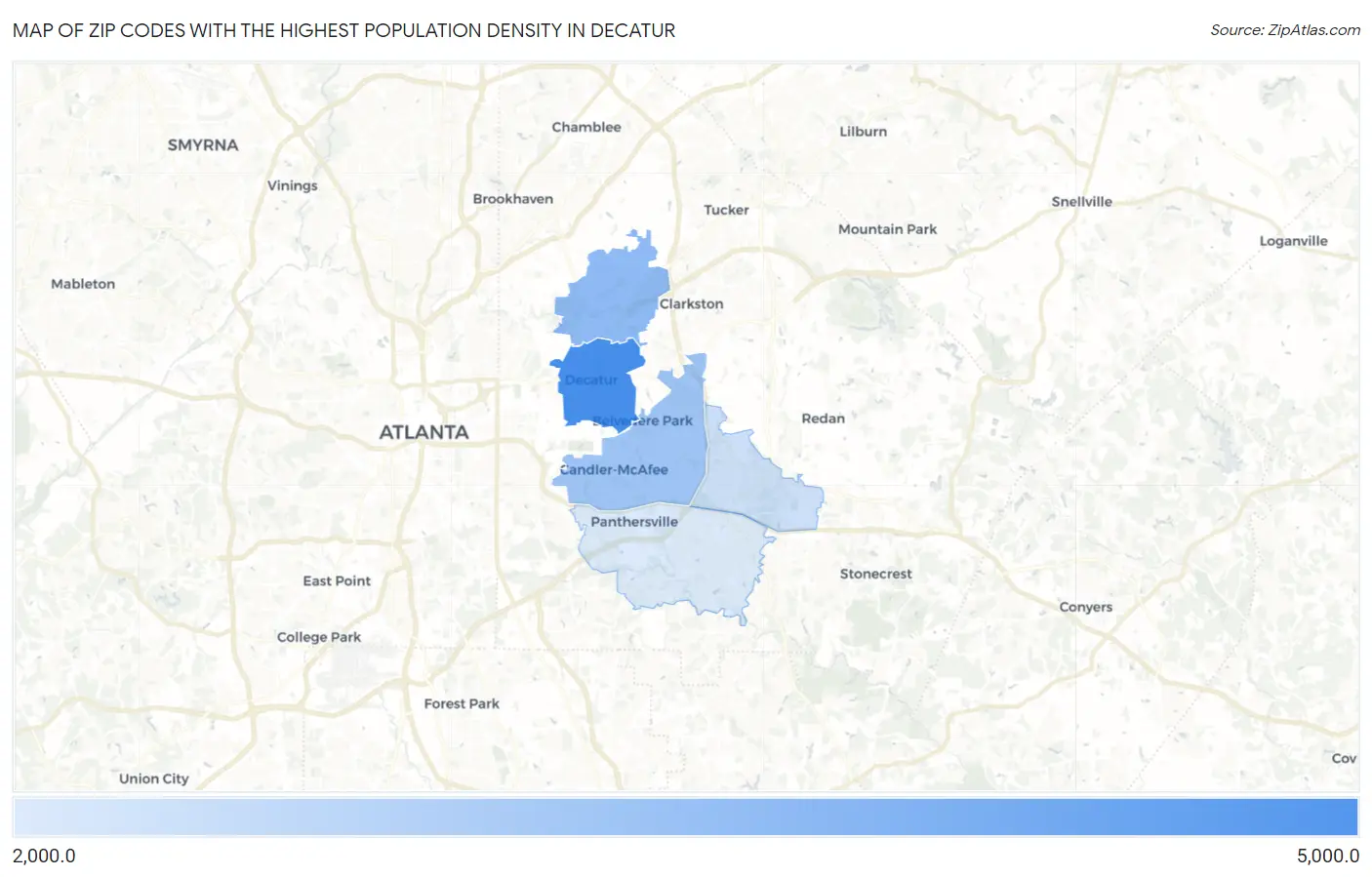 Zip Codes with the Highest Population Density in Decatur Map
