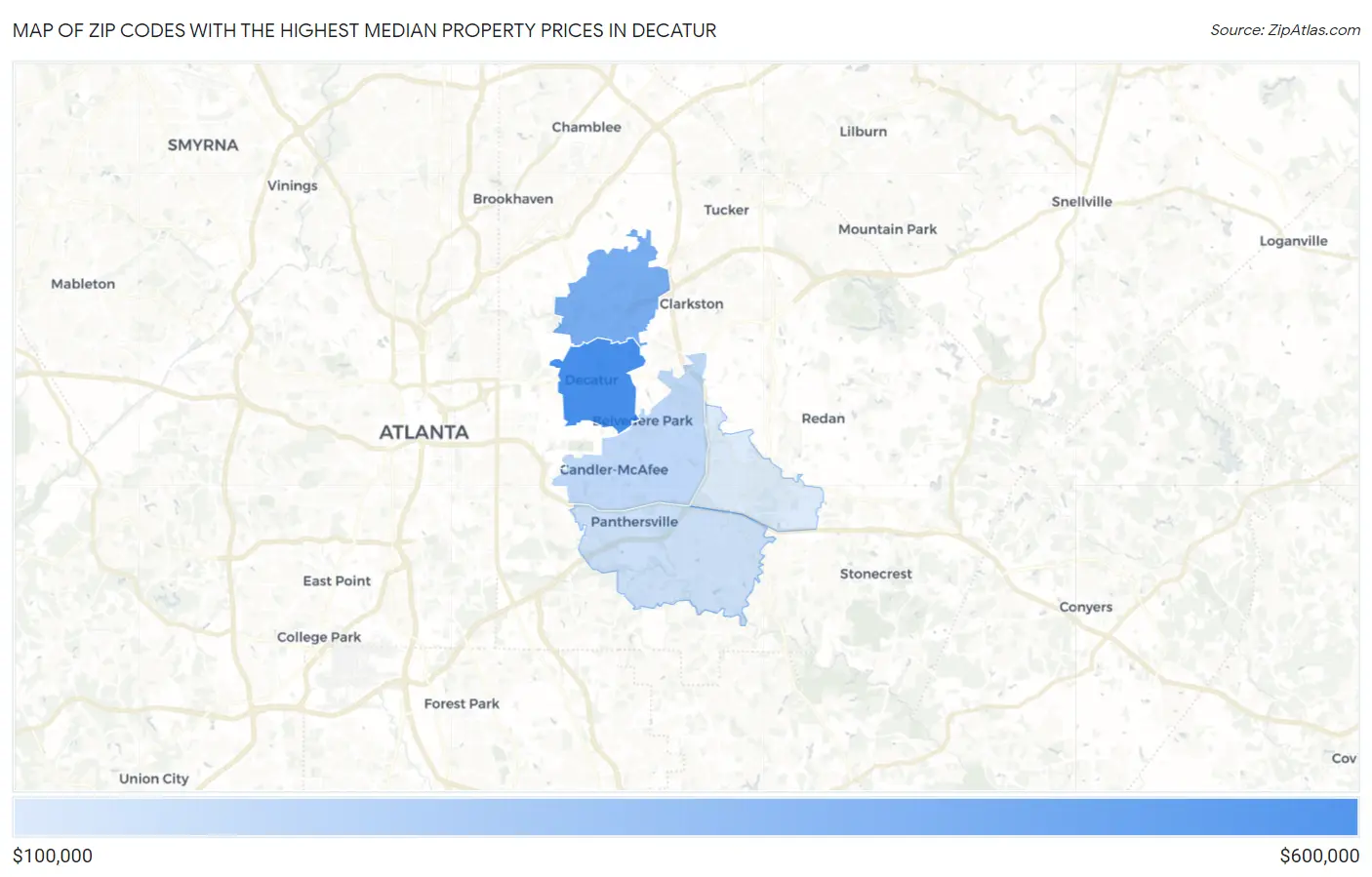Zip Codes with the Highest Median Property Prices in Decatur Map