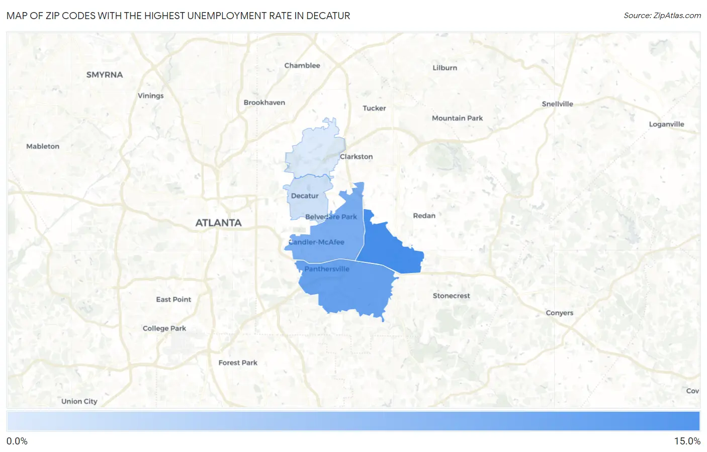 Zip Codes with the Highest Unemployment Rate in Decatur Map