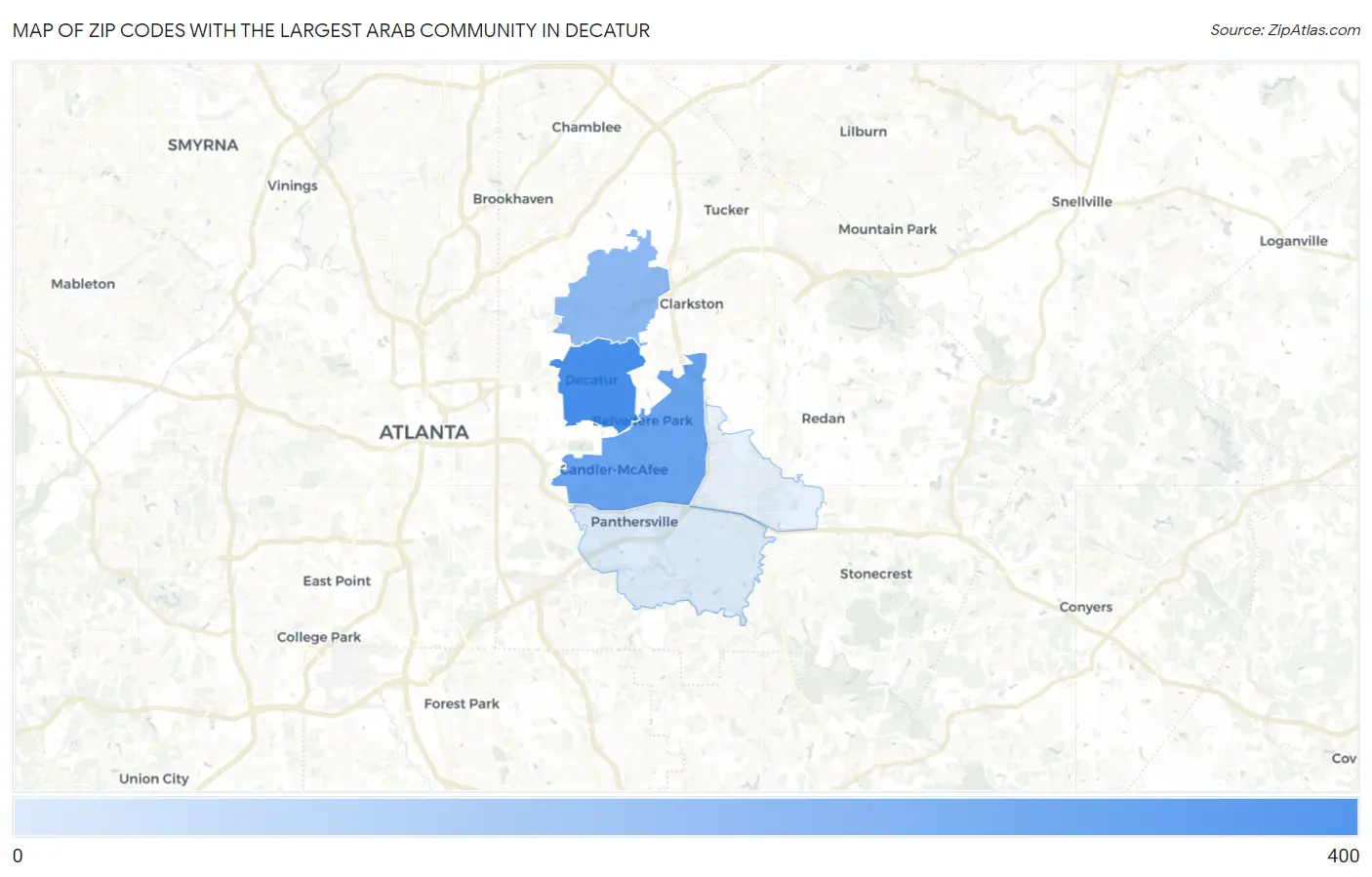 Zip Codes with the Largest Arab Community in Decatur Map